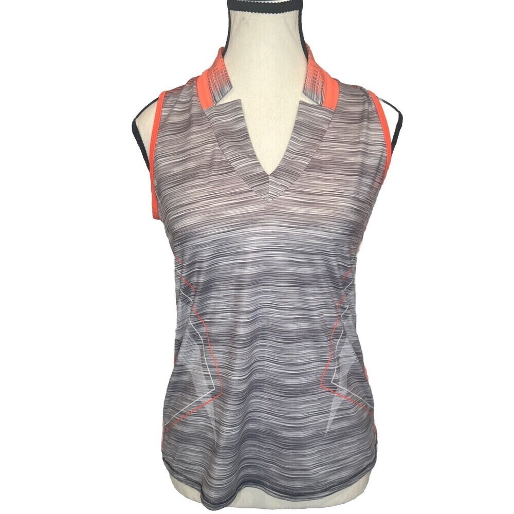 Lucky In Love Women's ORANGE GRAY WHITE Tank Tennis Golf Top‎ Athletic Stretch-S